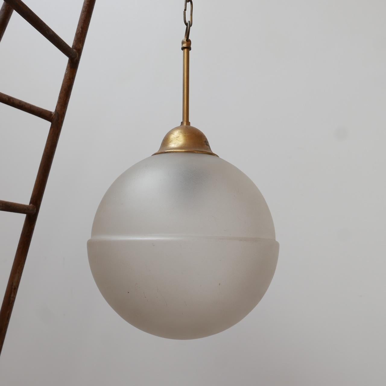 20th Century Mid-Century Dutch Etched Glass and Brass Pendant Light