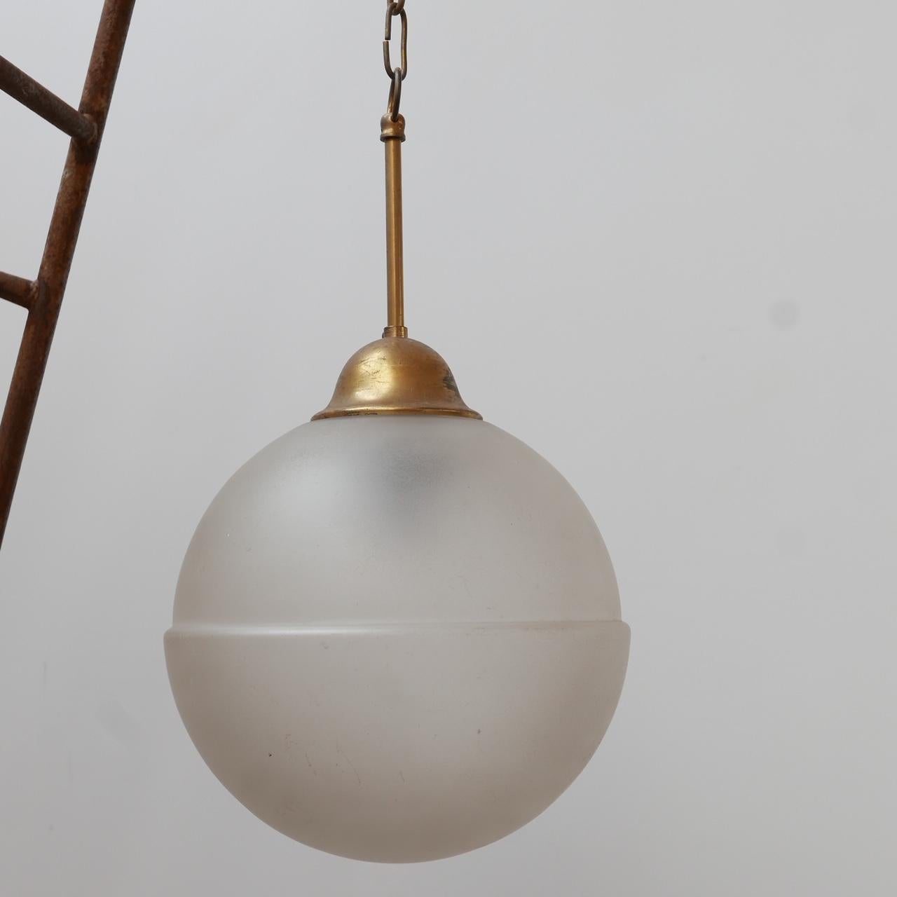 Mid-Century Dutch Etched Glass and Brass Pendant Light 1
