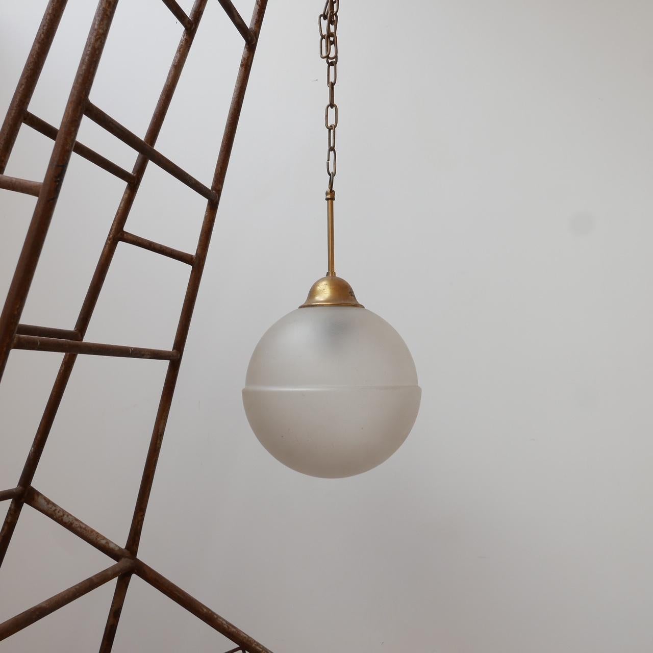 Mid-Century Dutch Etched Glass and Brass Pendant Light 2