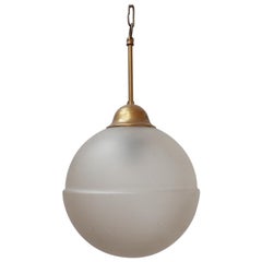 Mid-Century Dutch Etched Glass and Brass Pendant Light
