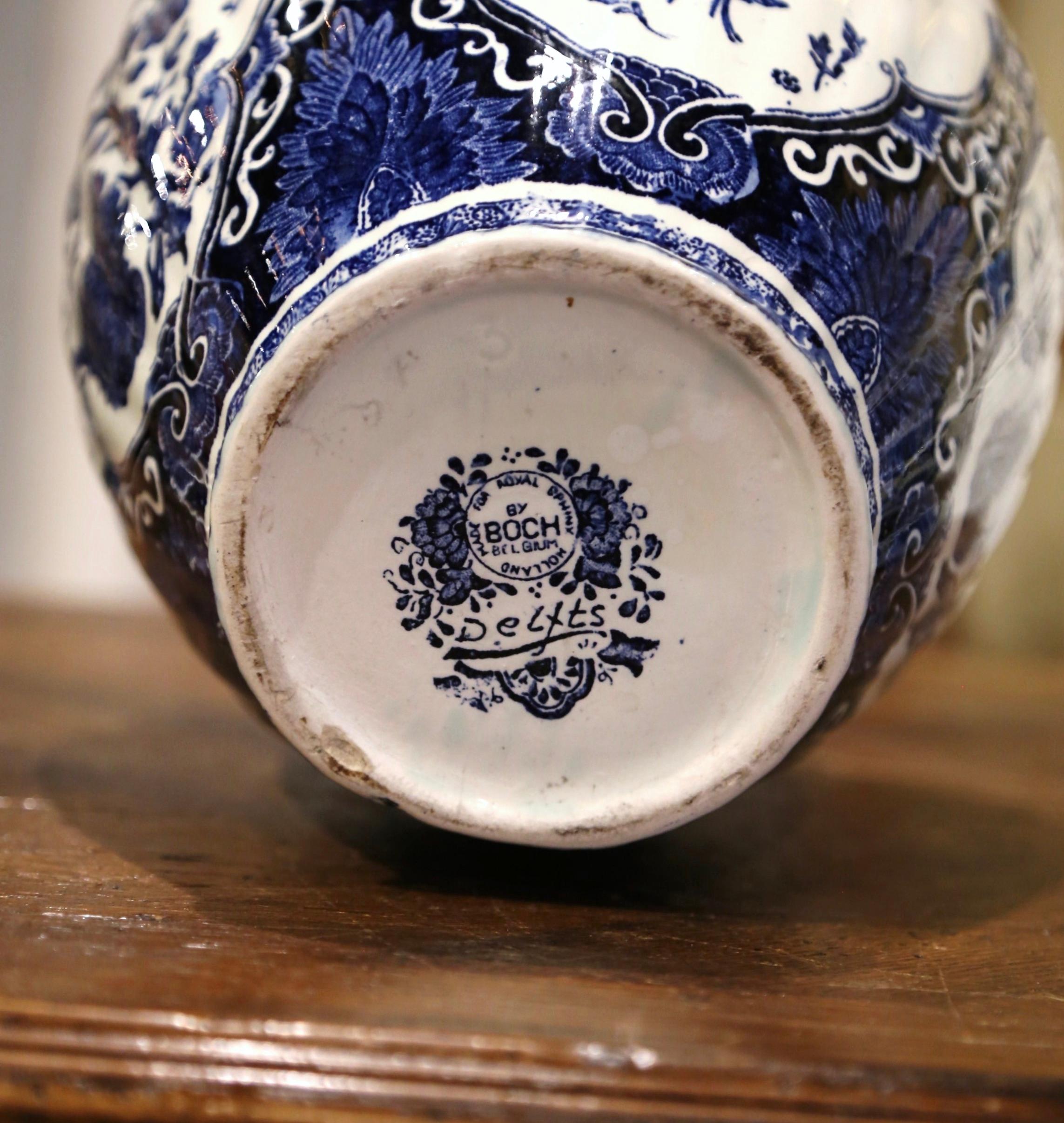 Mid-Century Dutch Faience Blue and White Painted Delft Ginger Jar with Lid 4