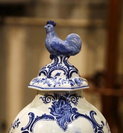 Mid-Century Dutch Faience Blue and White Painted Delft Ginger Jar with Lid