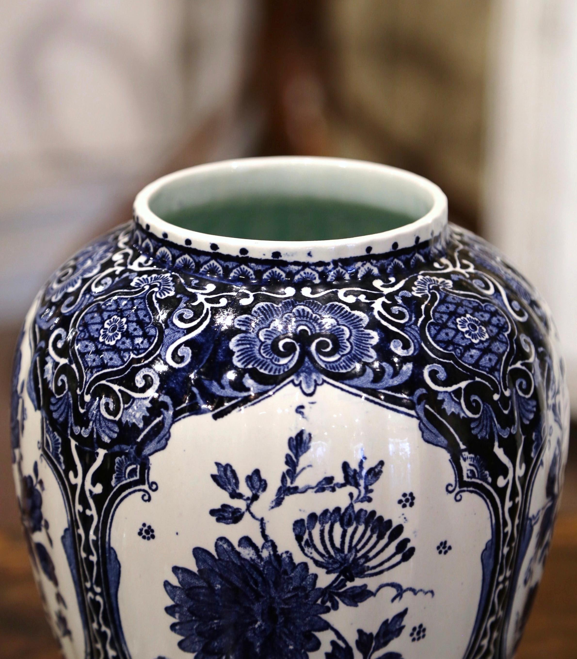 Mid-Century Dutch Faience Blue and White Painted Delft Ginger Jar with Lid 1