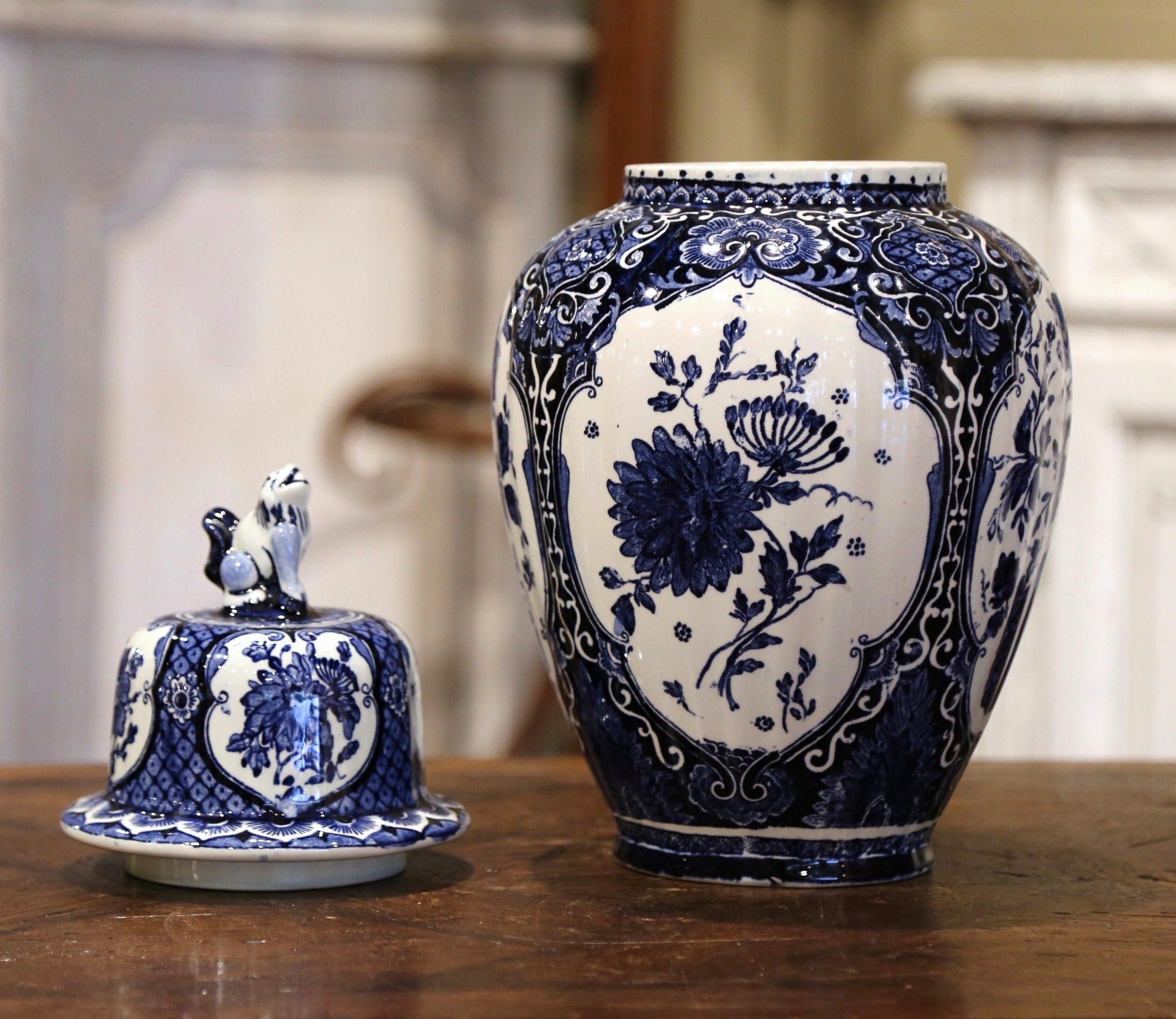 Mid-Century Dutch Faience Blue and White Painted Delft Ginger Jar with Lid 2
