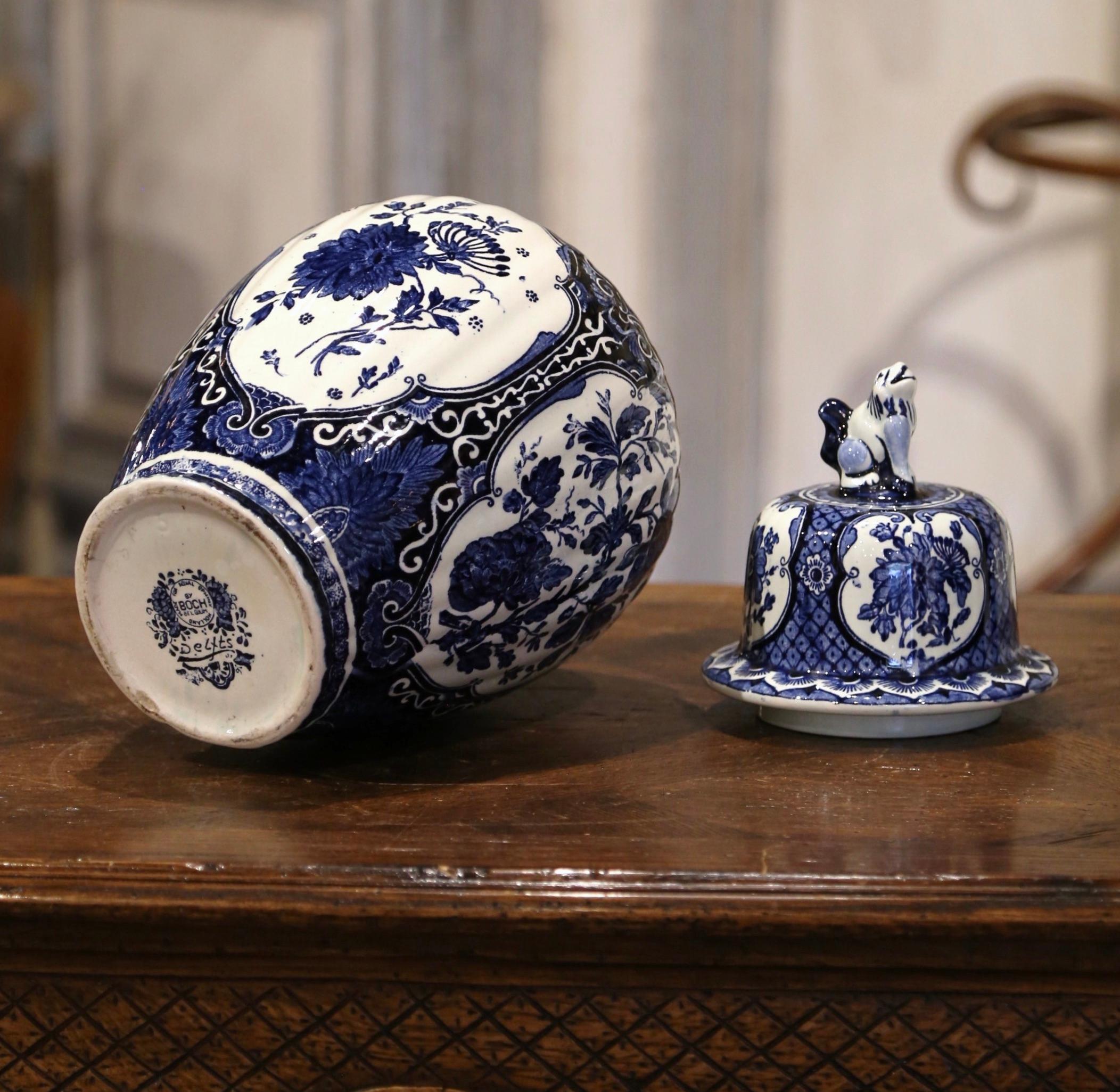 Mid-Century Dutch Faience Blue and White Painted Delft Ginger Jar with Lid 3