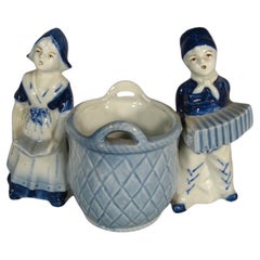 Mid-Century Dutch Folkloric Couple Stoneware Mustard Pot -1Y30
