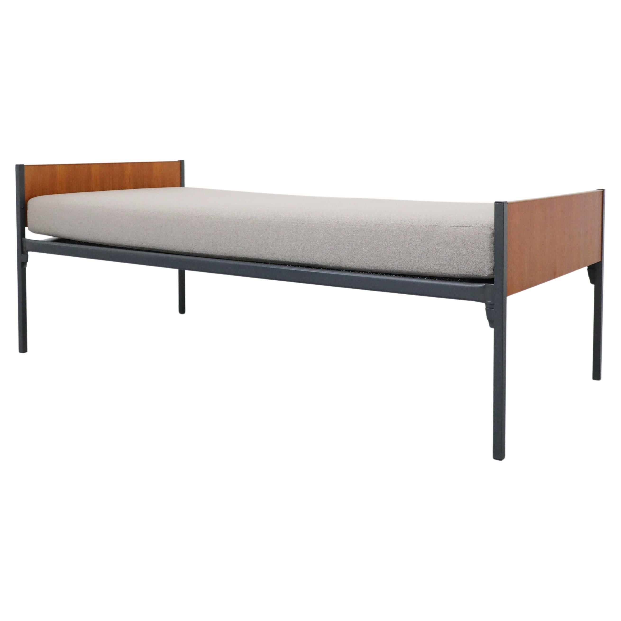 Mid-Century Friso Kramer Inspired Dutch Teak Daybed with New Grey Mattress