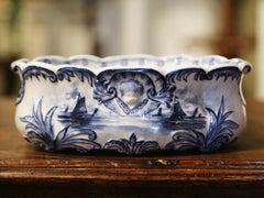 Mid-Century Dutch Hand-Painted Blue and White Ceramic Delft Jardiniere