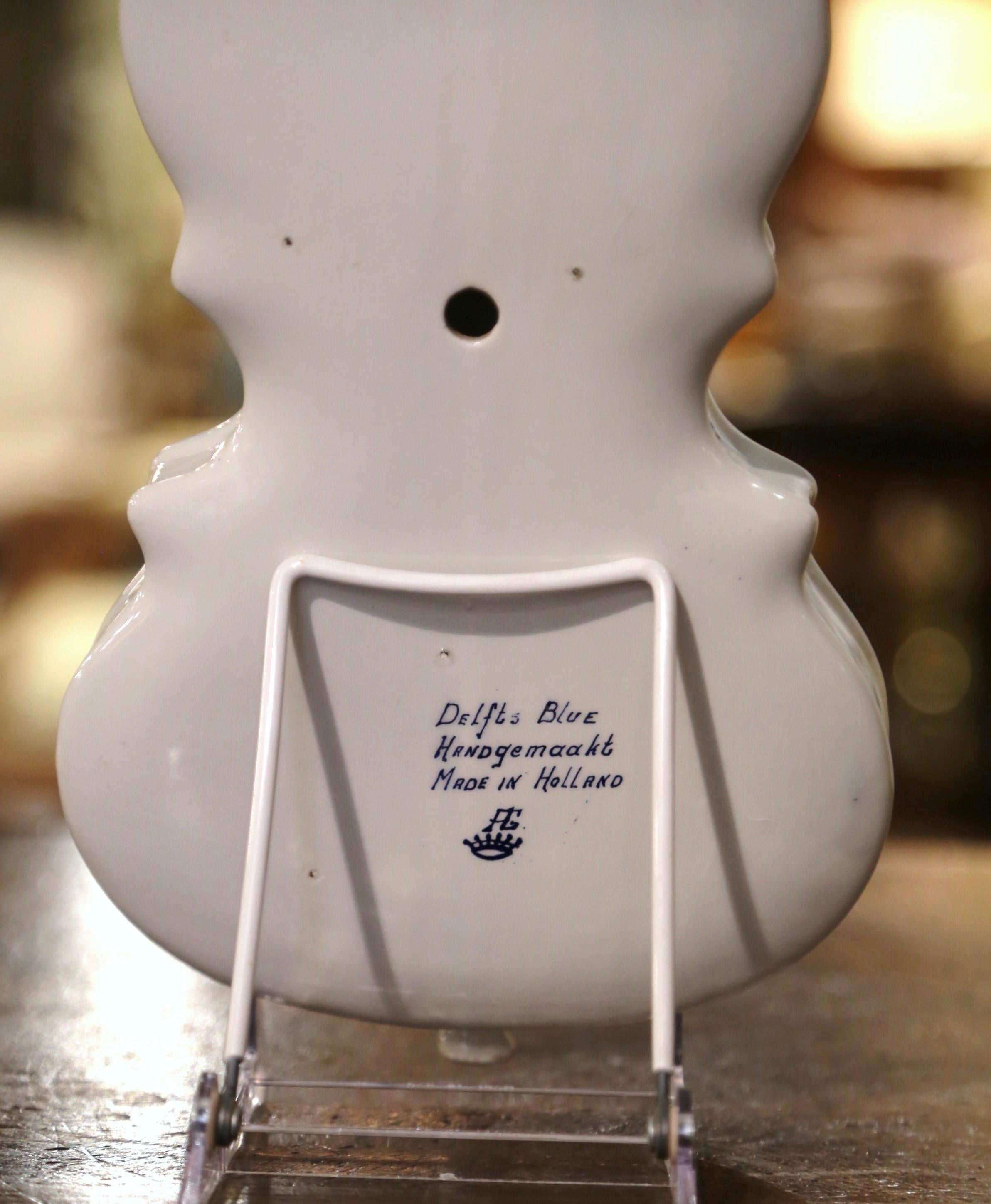 Mid-Century Dutch Hand Painted Blue and White Delft Faience Miniature Violin 2