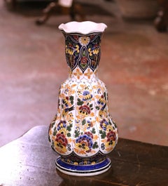 Mid-Century Dutch Hand-Painted Polychrome Faience Vase by RAM Delft