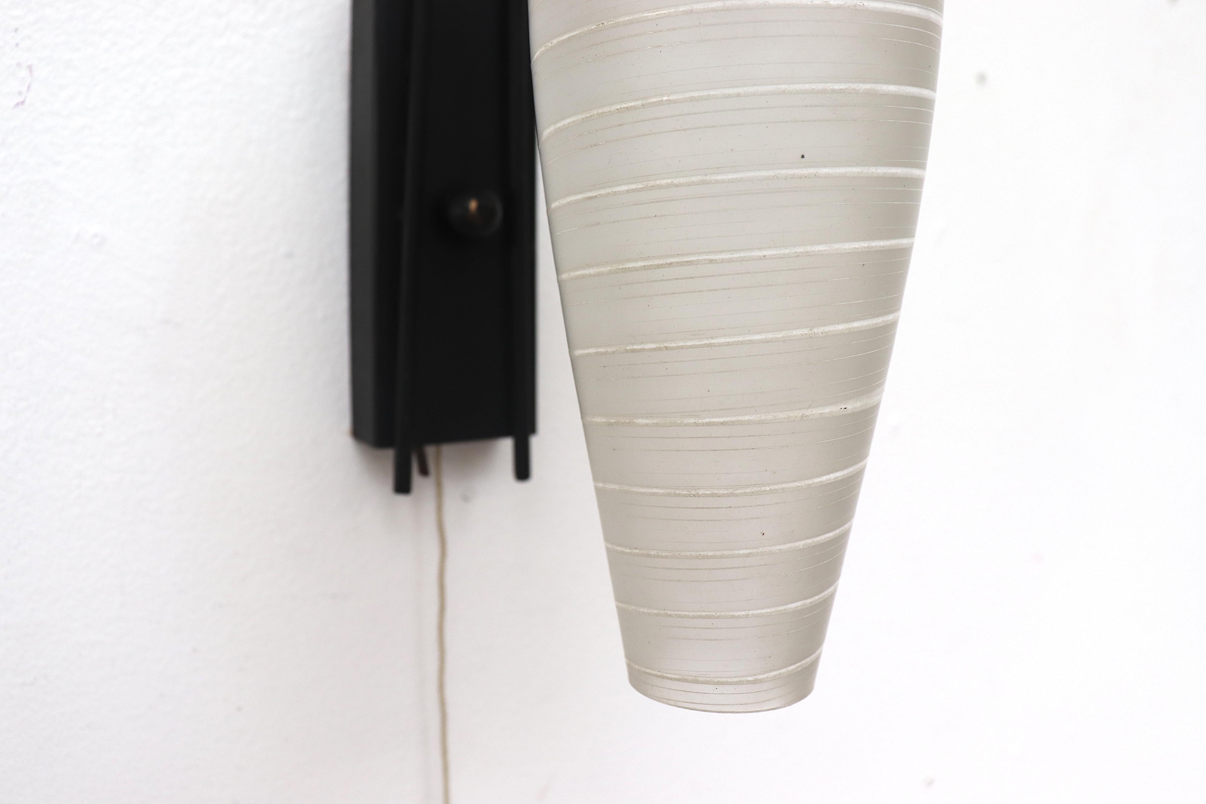 Mid-Century Dutch Hanging Wall Sconce with Spiral Milk Glass Shade In Good Condition For Sale In Los Angeles, CA