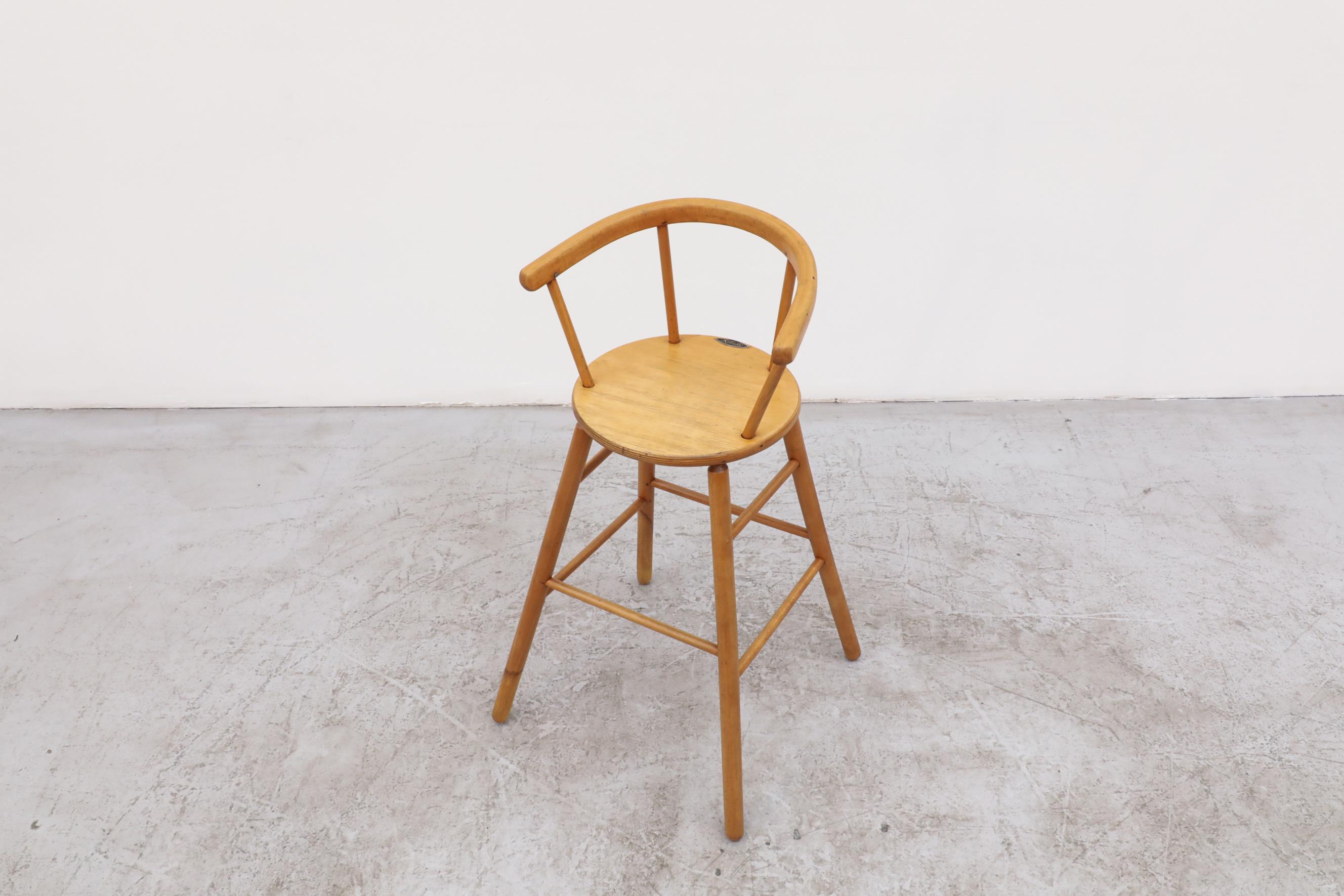 20th Century Mid-Century Dutch Children's Spindle Back High Chair in Birch by Kibofa For Sale