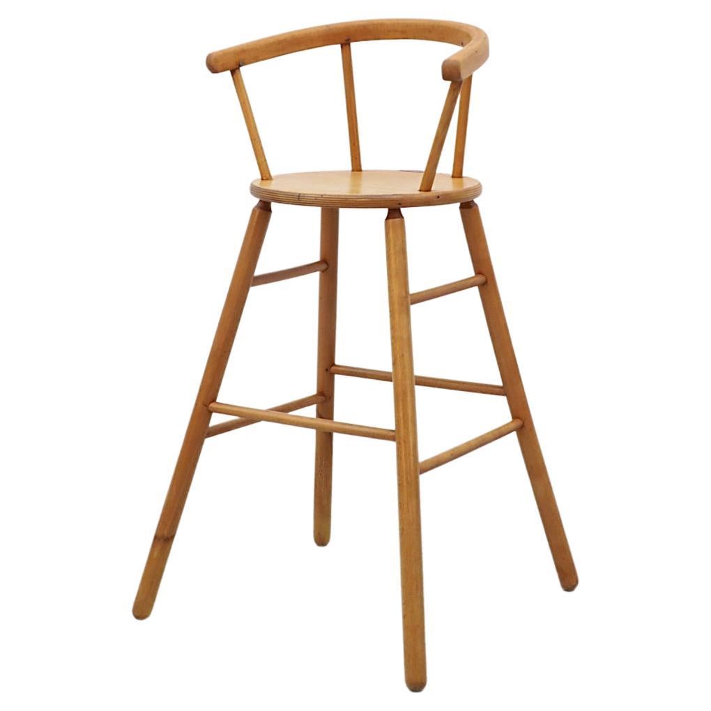 Mid-Century Dutch Children's Spindle Back High Chair in Birch by Kibofa