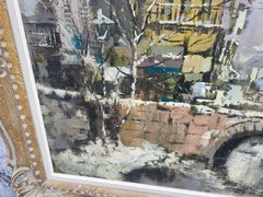 Mid-Century Dutch Impressionist City Buildings with Bridge