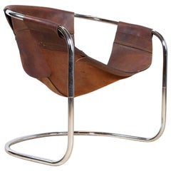 Midcentury Dutch Leather and Tubular Chair by Clemens Claessen, 1965 Ba-As