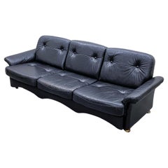 Mid Century Dutch low Black Leather 3 seat sofa