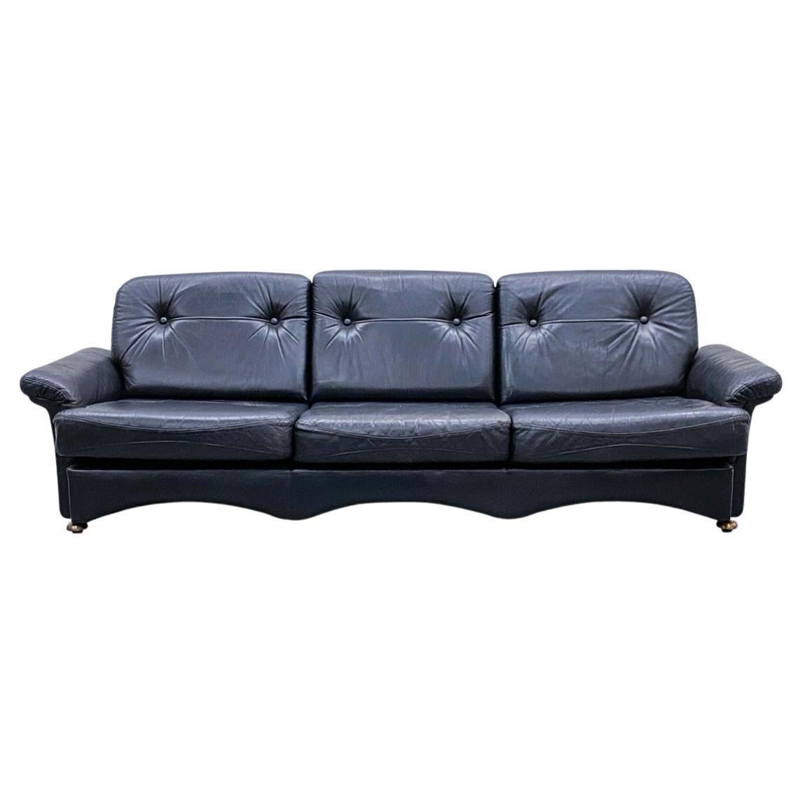 Mid Century Dutch low Black Leather 3 seat sofa