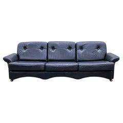 Mid Century Dutch low Black Leather 3 seat sofa