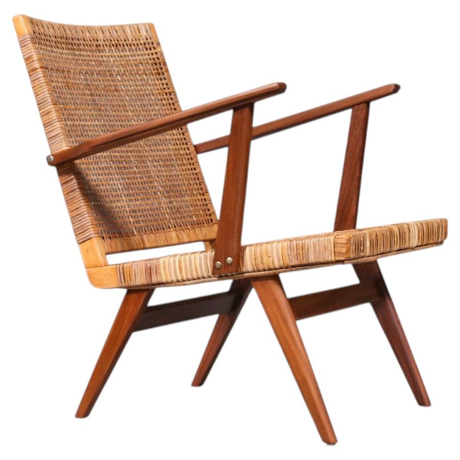 Mid-Century Dutch Modern Cane & Teak Lounge Chair