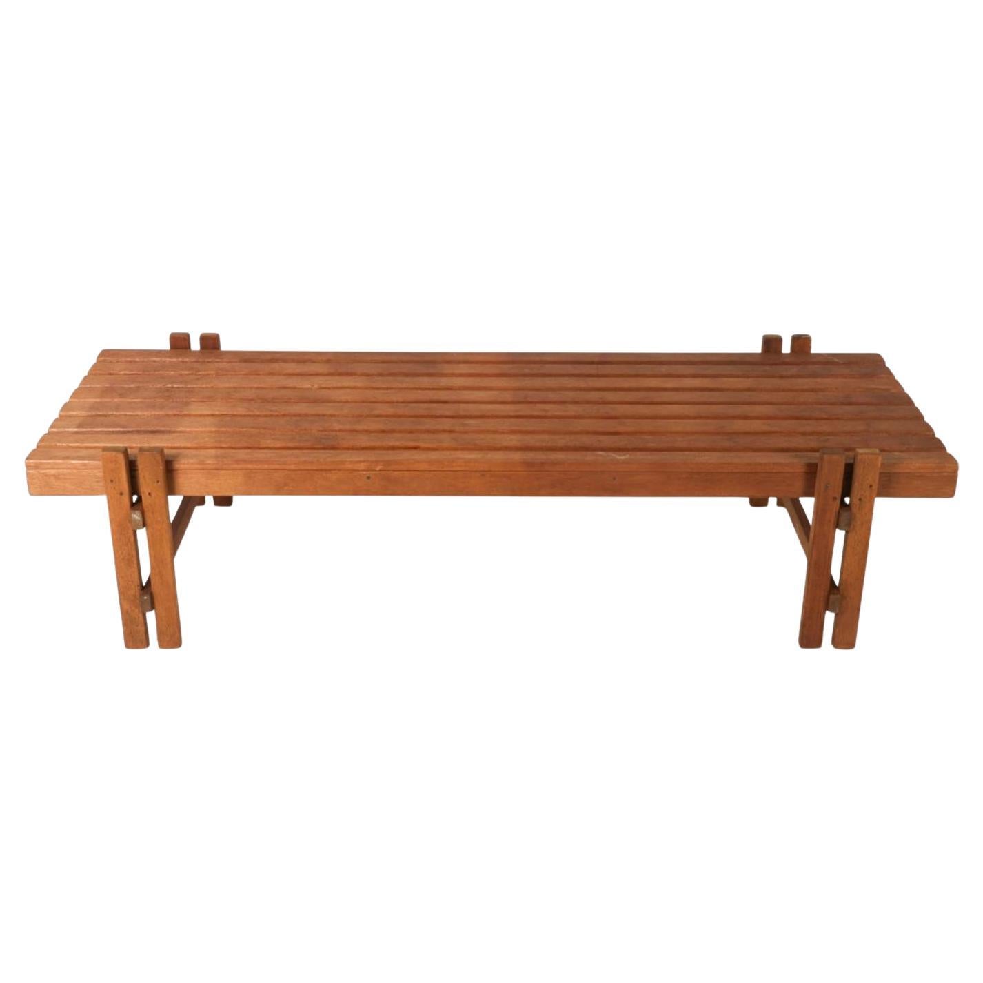 Scandinavian Modern Mid Century Dutch Modern Solid Large Teak Brutalist Slatted bench For Sale