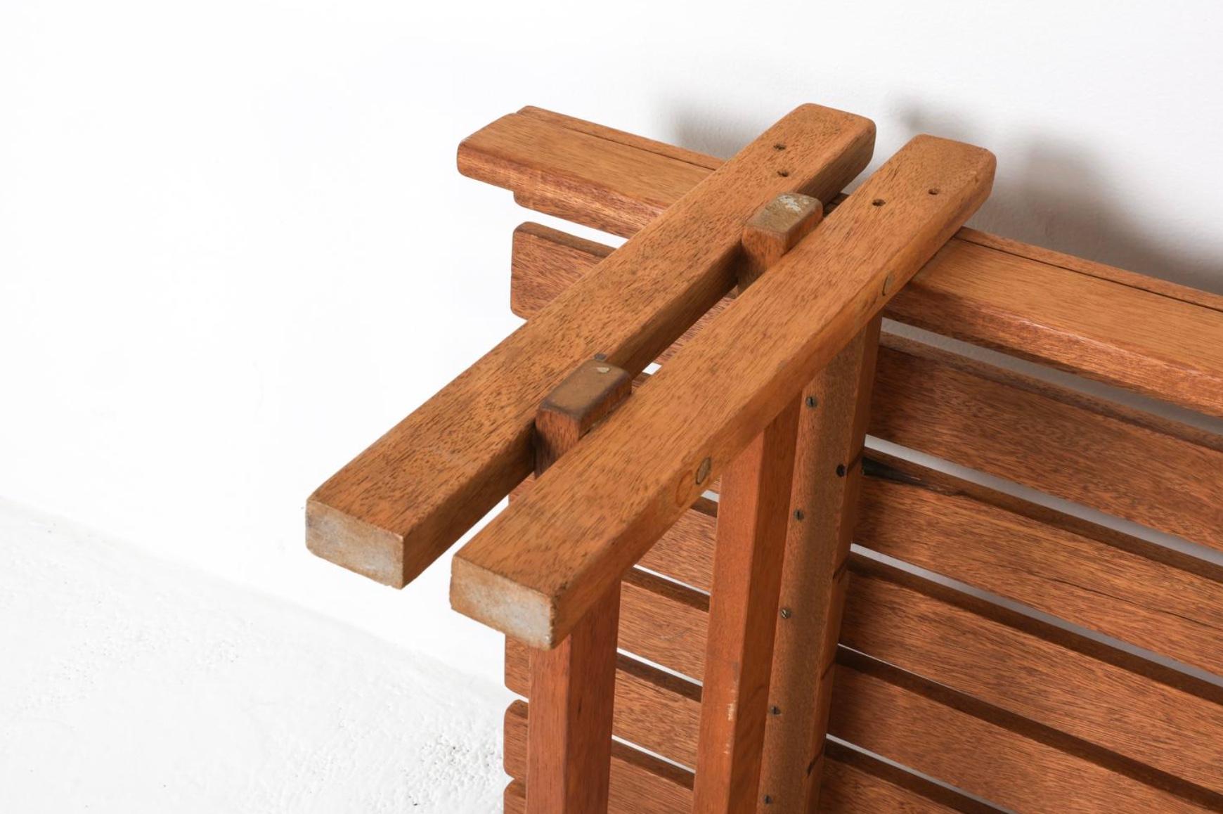 Mid-20th Century Mid Century Dutch Modern Solid Large Teak Brutalist Slatted bench For Sale