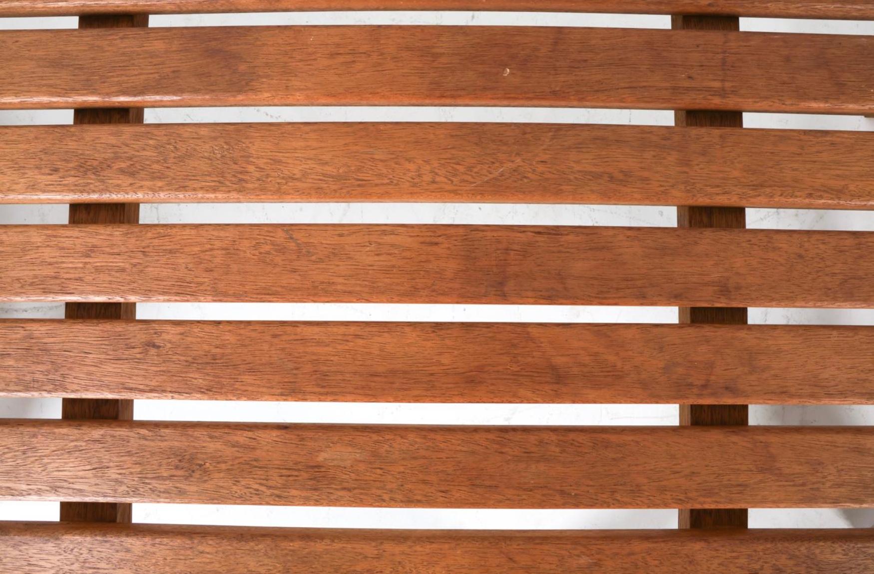 Mid Century Dutch Modern Solid Large Teak Brutalist Slatted bench For Sale 1
