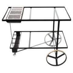 Mid century Dutch modern steel and glass bar cart or tea trolley