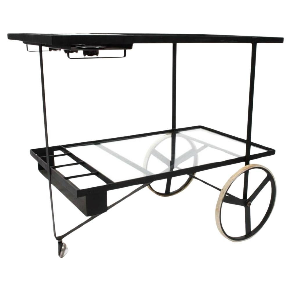 Post-Modern Mid century Dutch modern steel and glass bar cart or tea trolley  For Sale