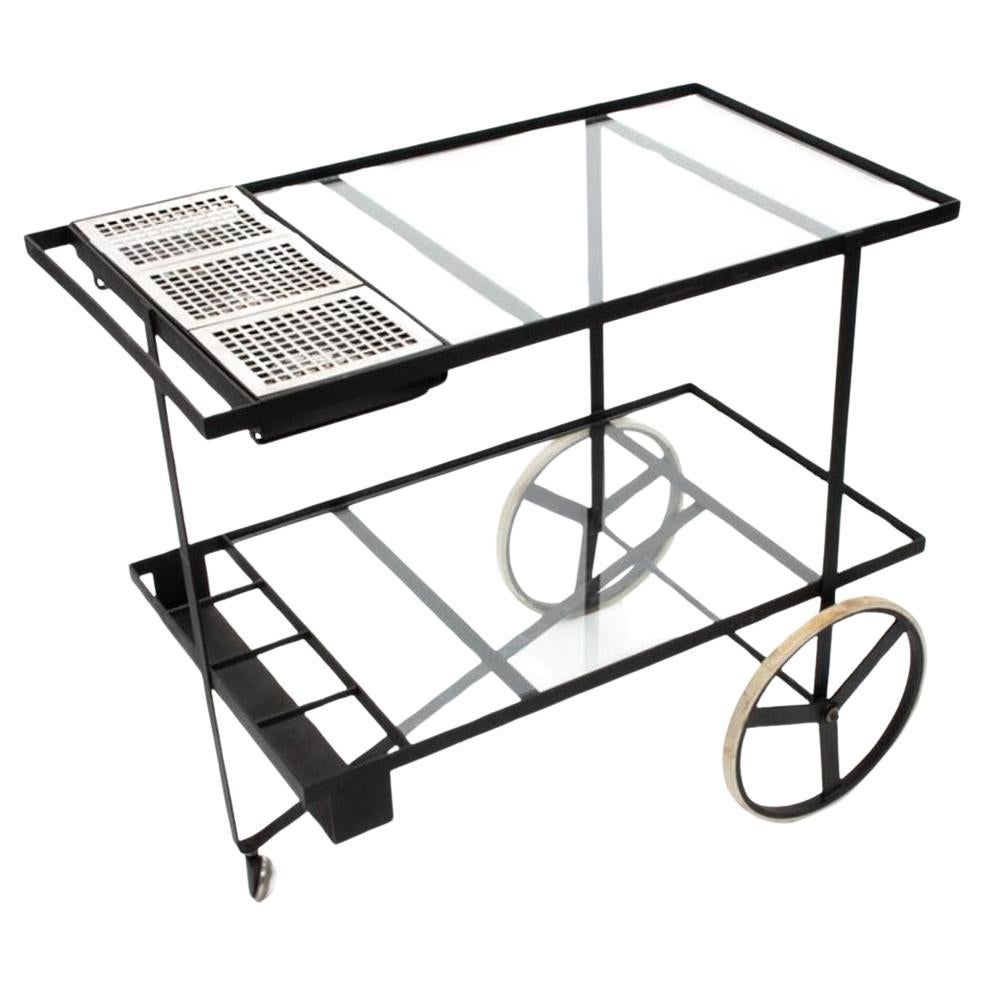 Mid-20th Century Mid century Dutch modern steel and glass bar cart or tea trolley  For Sale