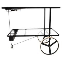 Mid century Dutch modern steel and glass bar cart or tea trolley