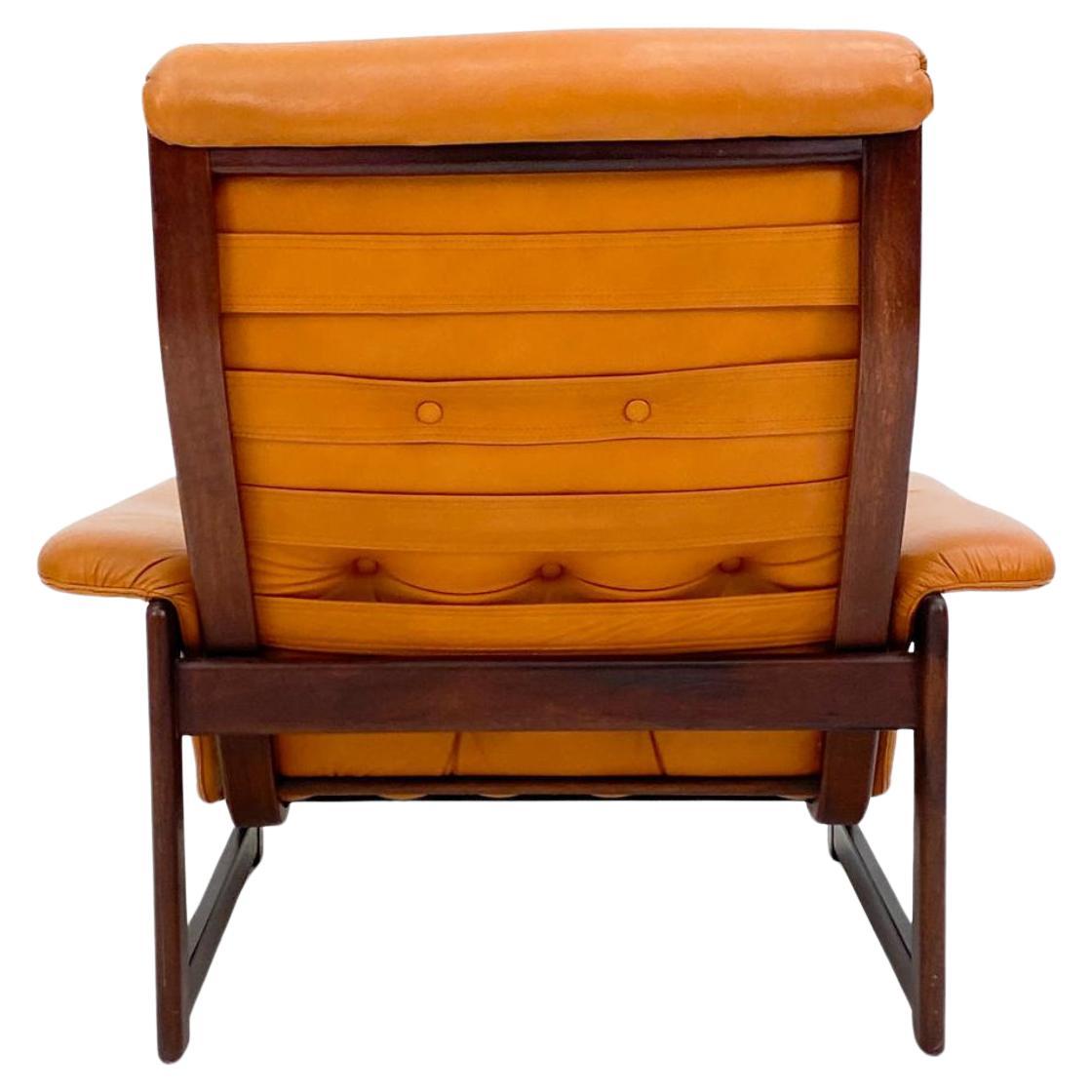 Woodwork Mid century Dutch modern tufted leather lounge chair and ottoman