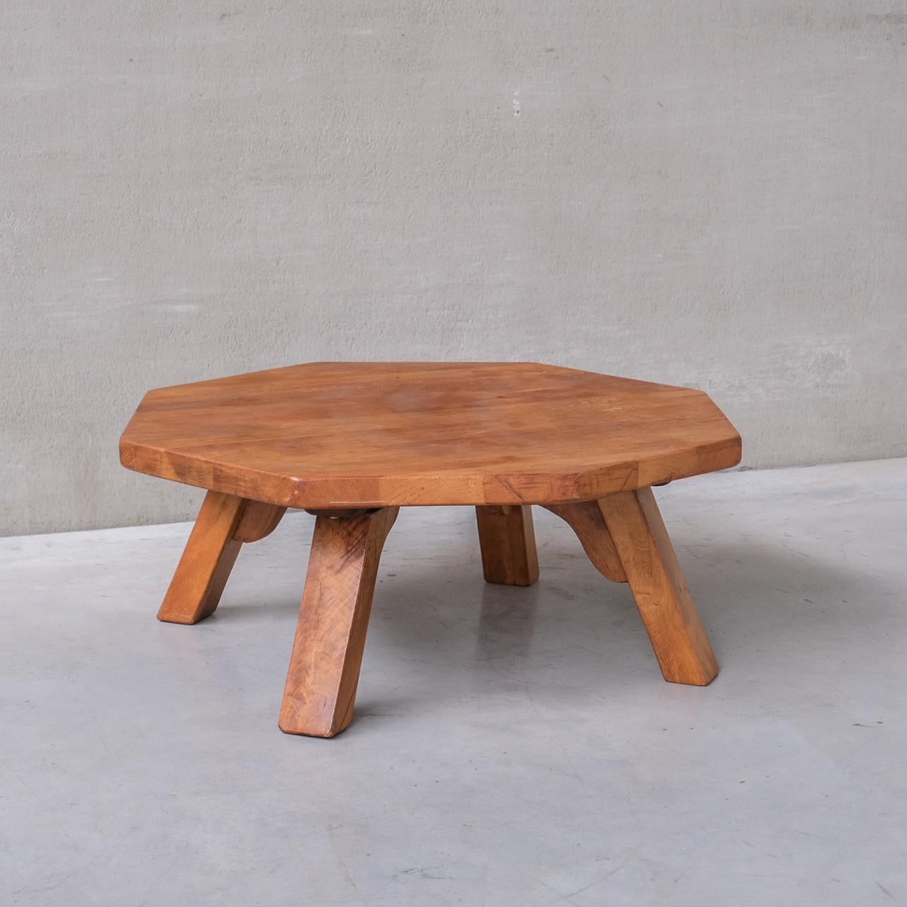 Mid-Century Modern Midcentury Dutch Octangonal Brutalist Oak Coffee Table