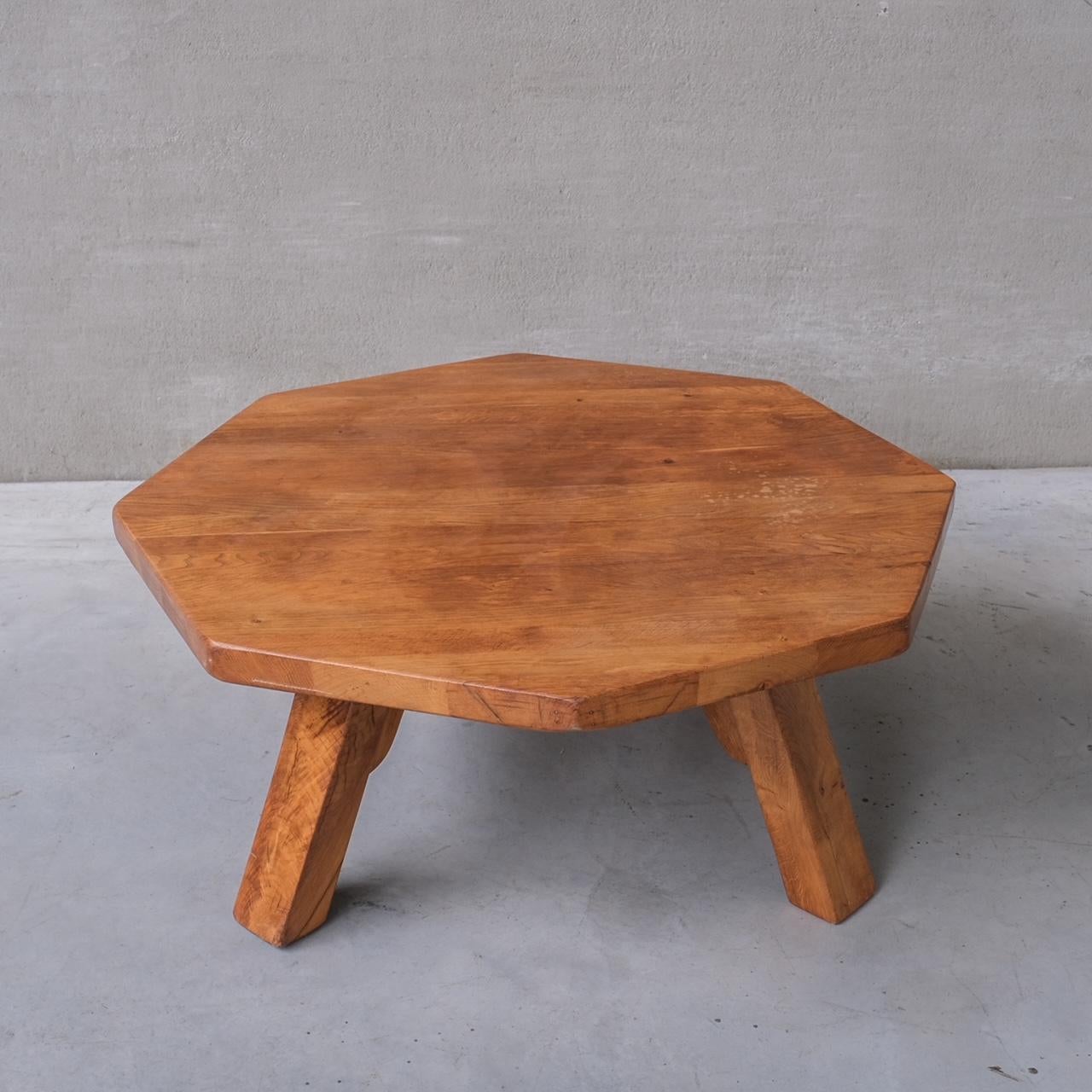 Late 20th Century Midcentury Dutch Octangonal Brutalist Oak Coffee Table For Sale