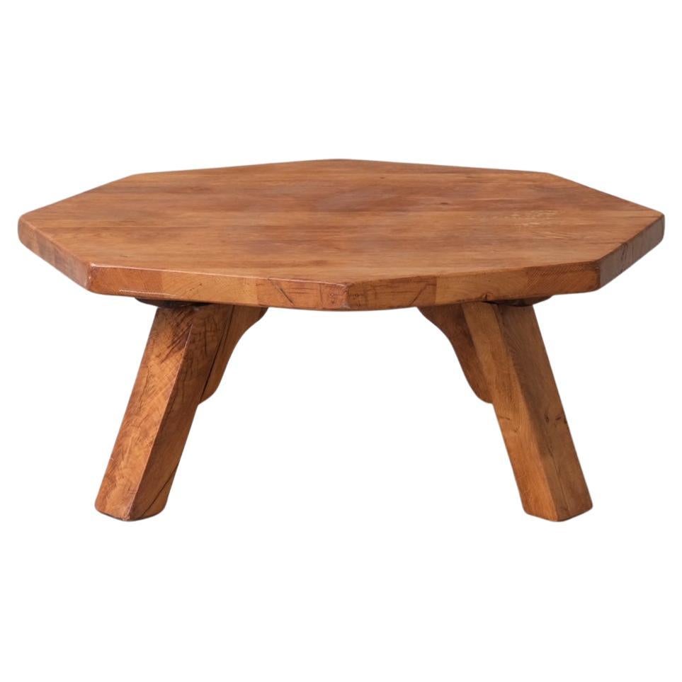 Midcentury Dutch Octangonal Brutalist Oak Coffee Table For Sale