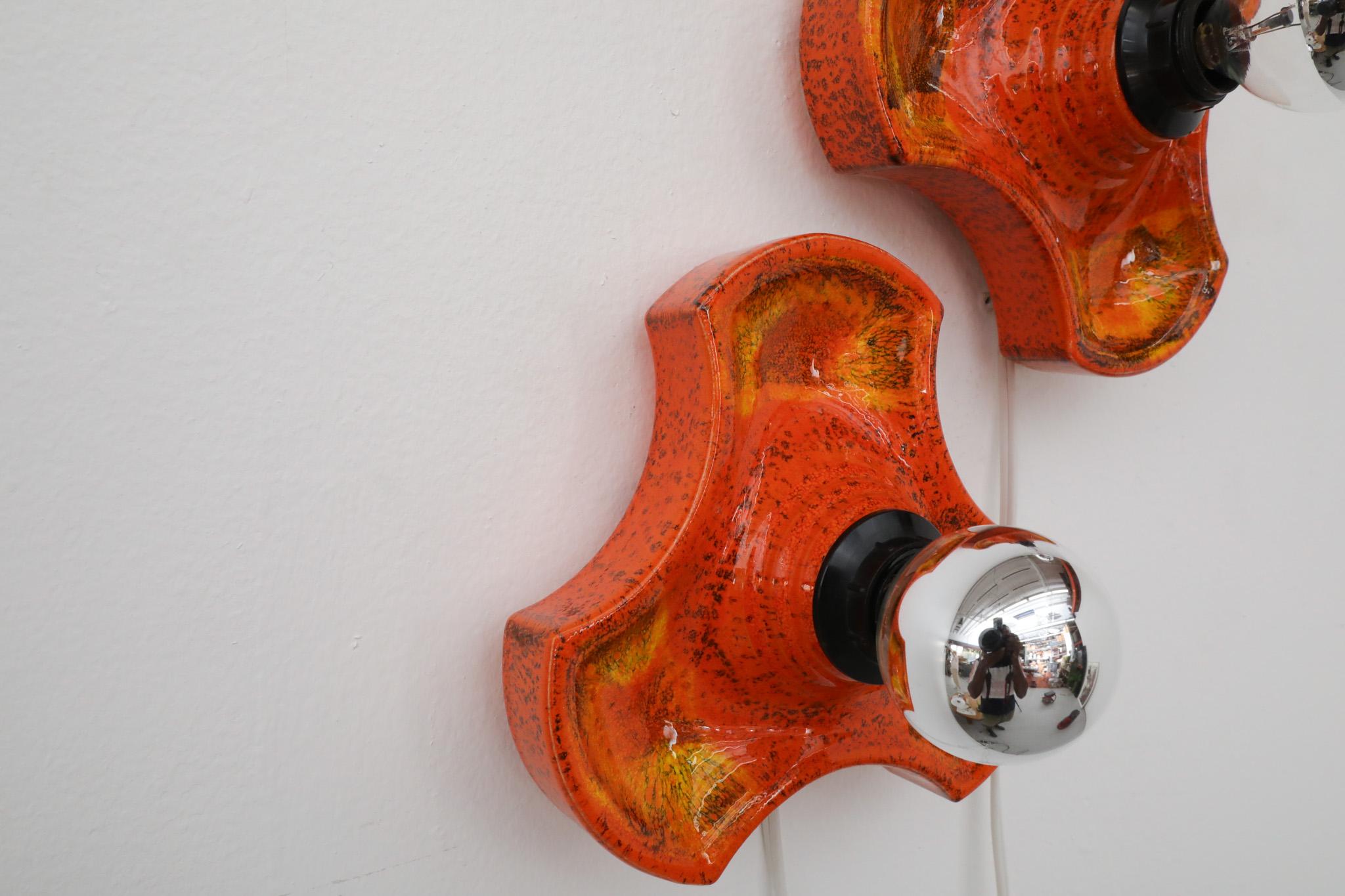 Mid-Century Dutch Orange Ceramic Interlocking Sculptural Wall Tile Sconces For Sale 5