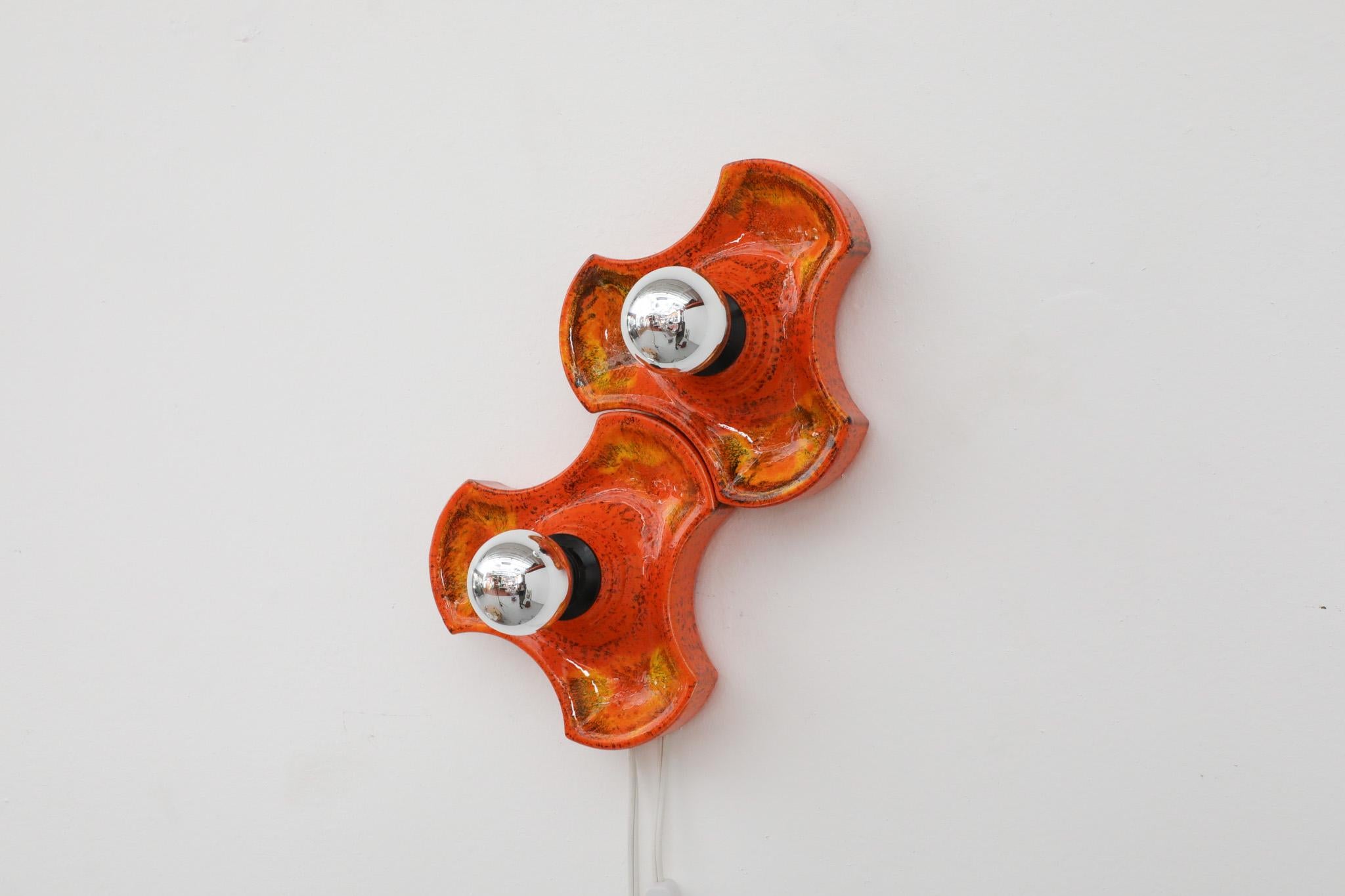 Mid-20th Century Mid-Century Dutch Orange Ceramic Interlocking Sculptural Wall Tile Sconces For Sale