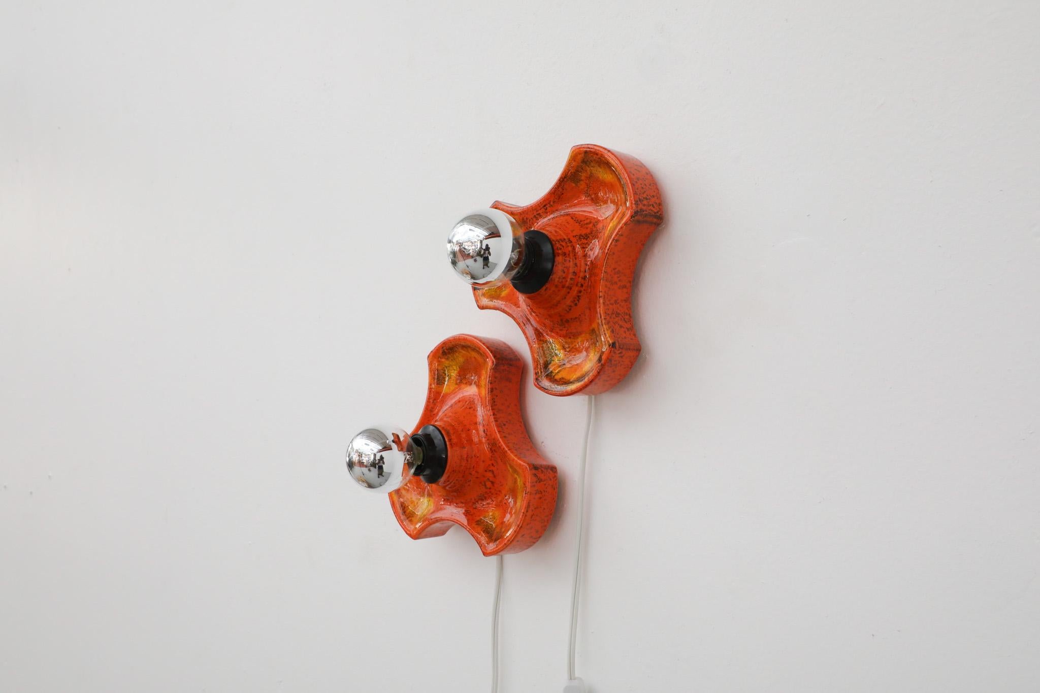 Mid-Century Dutch Orange Ceramic Interlocking Sculptural Wall Tile Sconces For Sale 3
