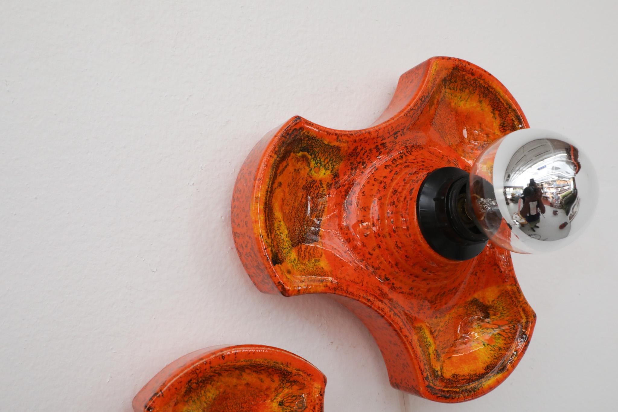 Mid-Century Dutch Orange Ceramic Interlocking Sculptural Wall Tile Sconces For Sale 4