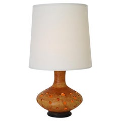 Mid-Century Dutch Orange Glazed Ceramic Table Lamp with Round Cut-Outs