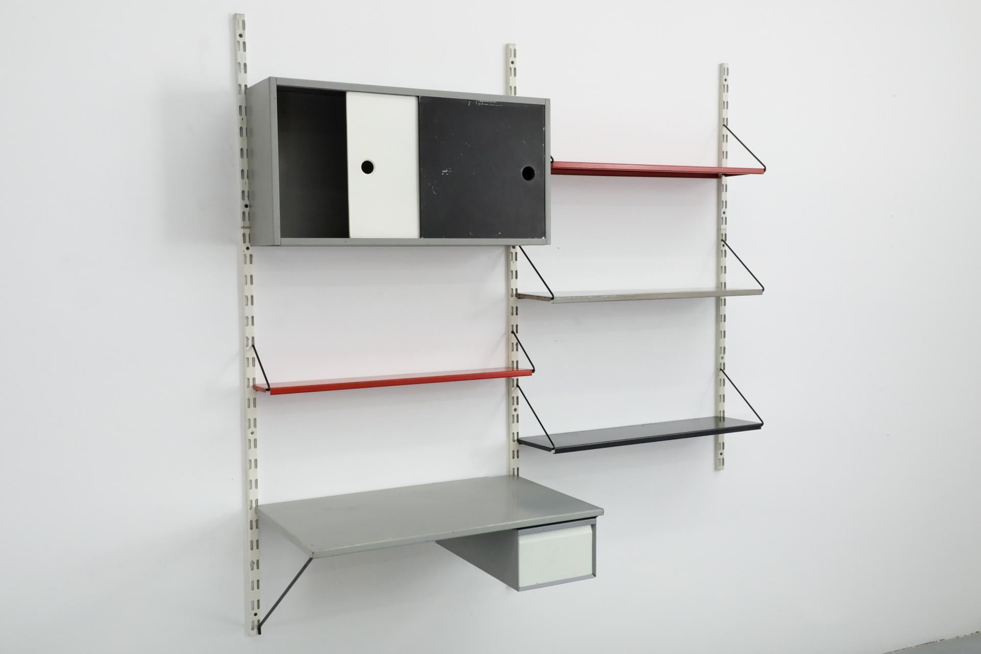 Enameled Dutch Mid-Century Pilastro Two Section Wall Unit with Desk and Cabinet For Sale