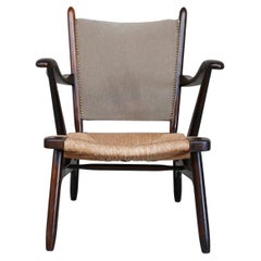 middle van pelt Mid-Century Dutch Rush Armchair Attr. to Bas Van Pelt