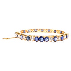 Mid-Century Dutch Sapphire Diamond 14 Karat Yellow Gold Bangle Bracelet