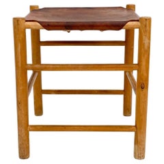 Mid Century Dutch sling Safari leather stool by Ate Van Apeldoorn