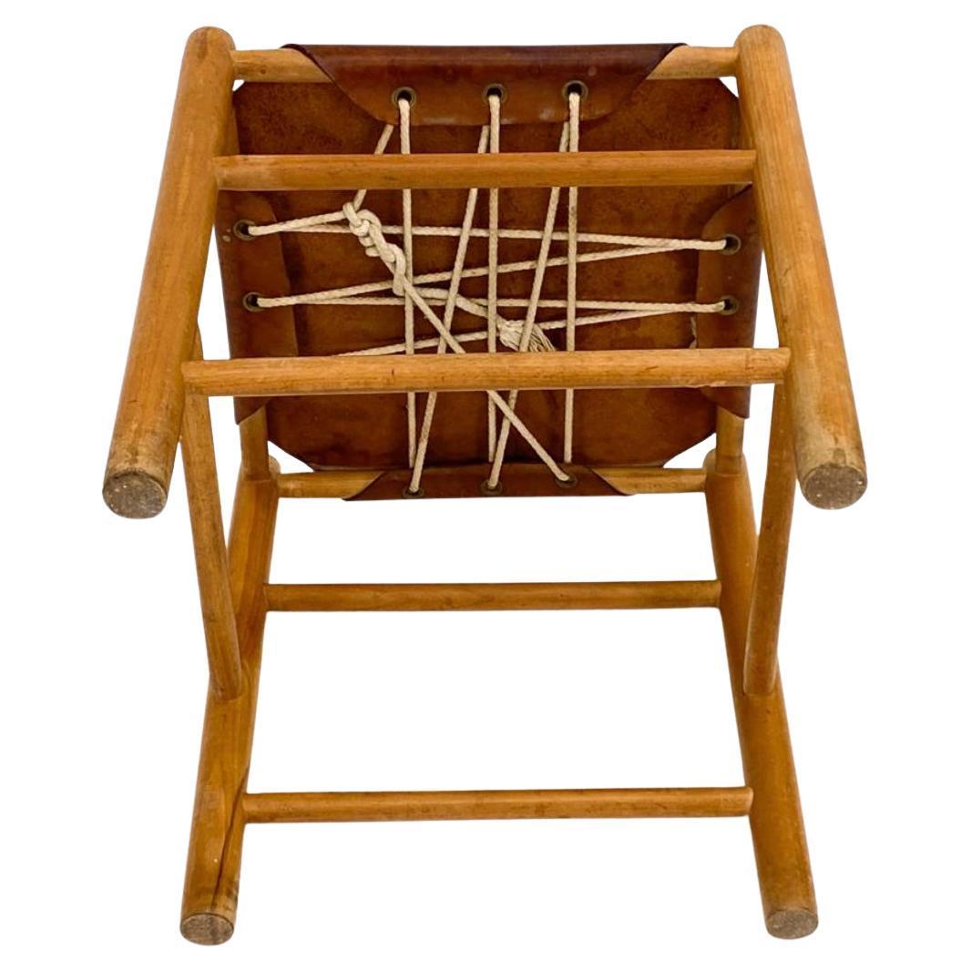 Scandinavian Modern Mid Century Dutch sling Safari leather stool by Ate Van Apeldoorn For Sale