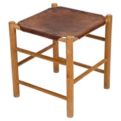 Mid Century Dutch sling Safari leather stool by Ate Van Apeldoorn