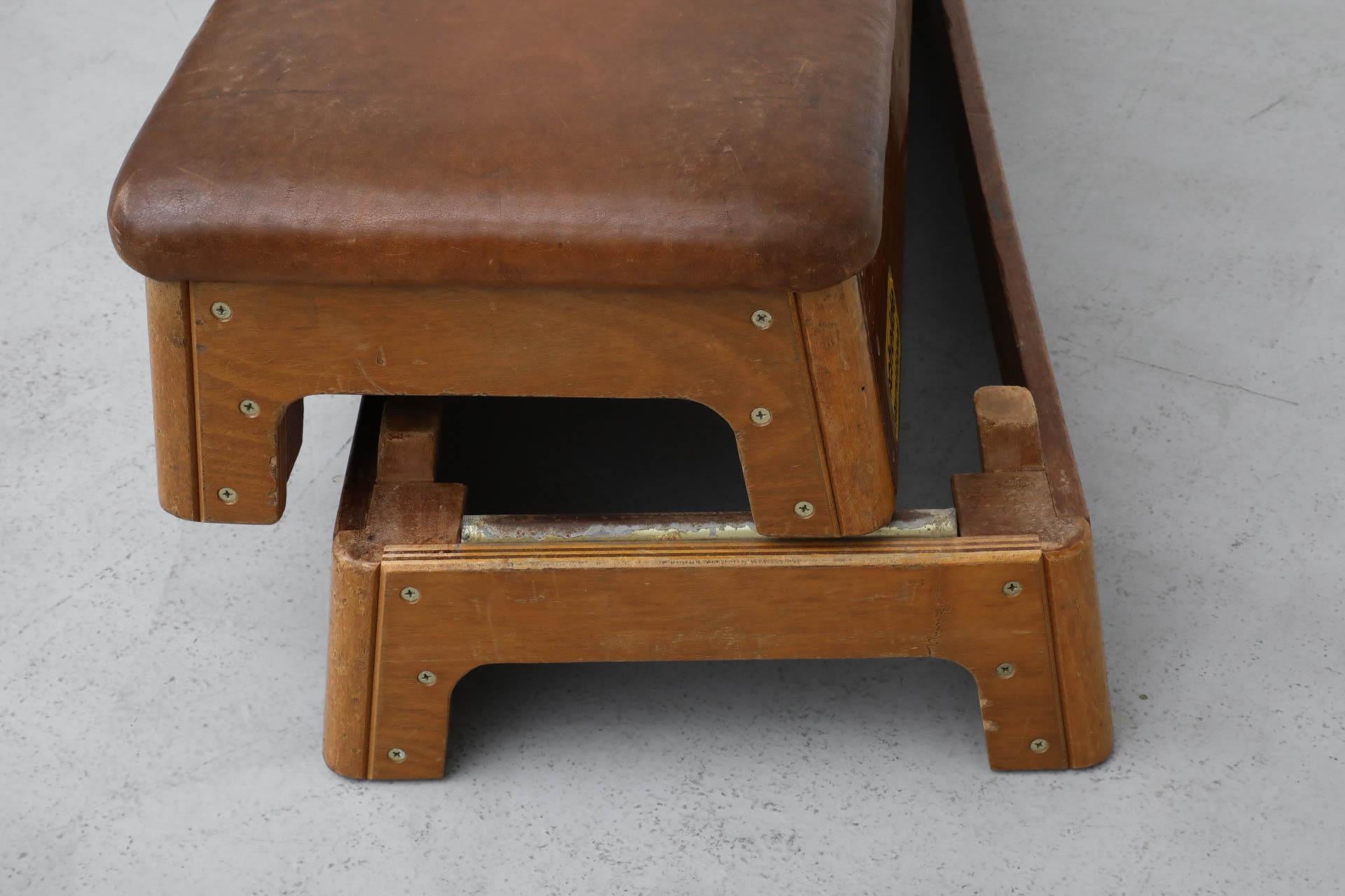 Panca da ginnastica impilata in Oak e Teak della metà del secolo scorso con piano in pelle in vendita 10
