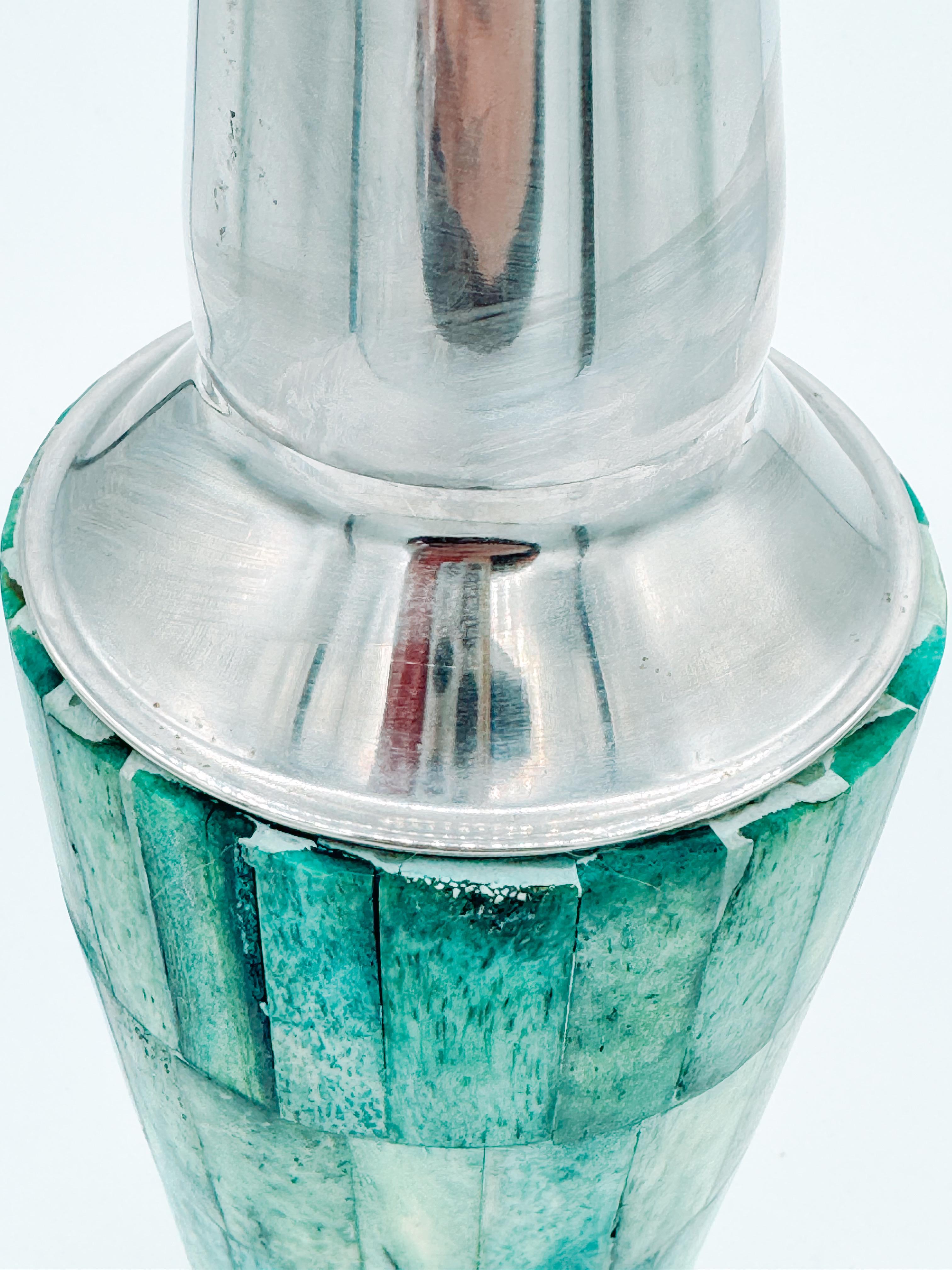 Mid-Century Dyed Wood Mosaic Cocktail Shaker with Stainless Steel Top In Good Condition For Sale In Toronto, CA