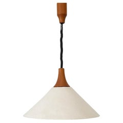 Mid-Century Dyrlund Pendant Lamp, Tapered Linen Shade, Teak Canopy