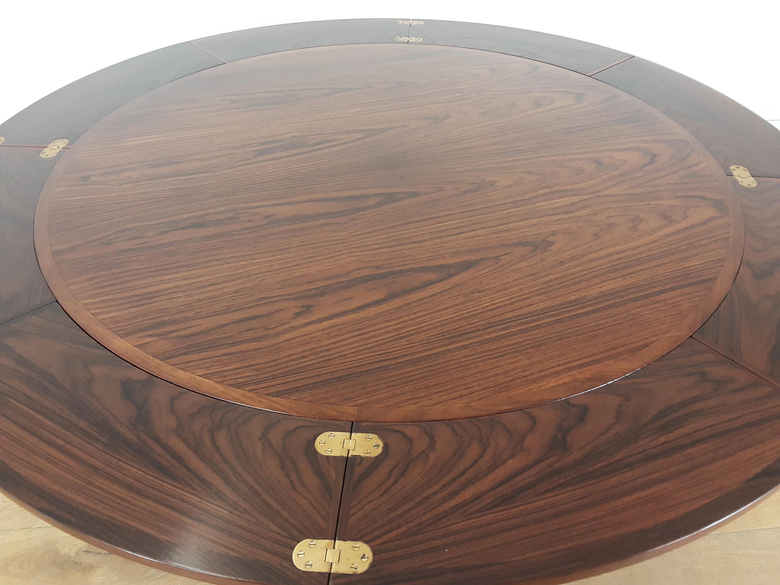 Danish Midcentury Dyrlund Rosewood Lotus Flip Flap Extendable Dining Table For Sale