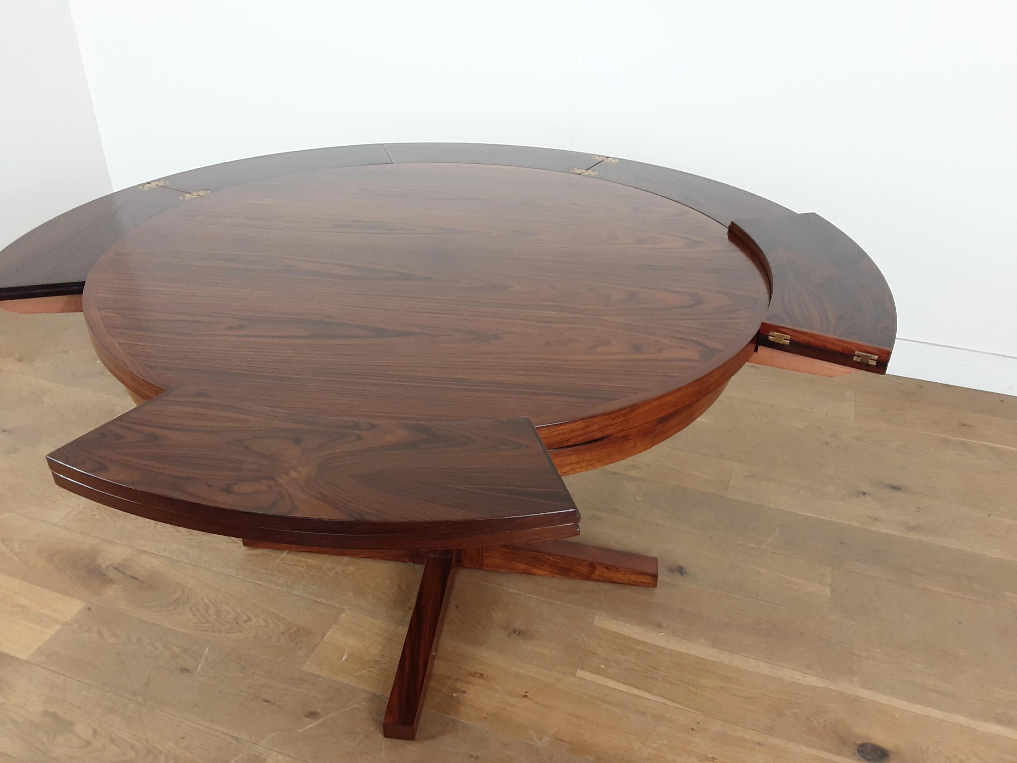 Midcentury Dyrlund Rosewood Lotus Flip Flap Extendable Dining Table For Sale 1